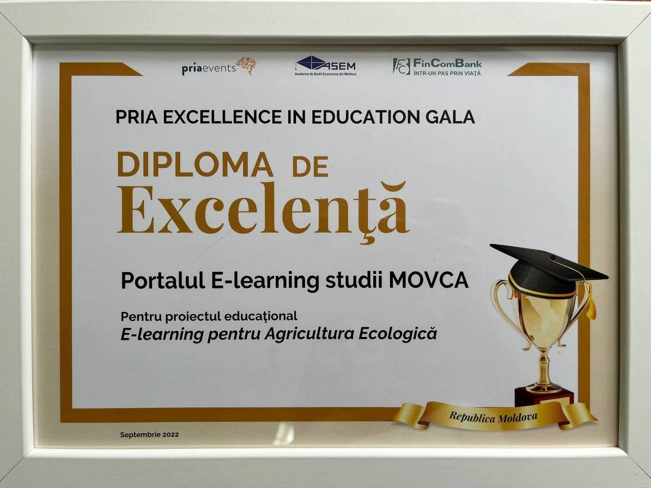 Diplomă de excelență pentru proiectul e-learning www.studii.movca.md